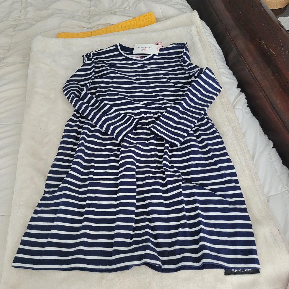 Vineyard Vines Blue and White Long Sleeve Crew Neck Shirt Dress
